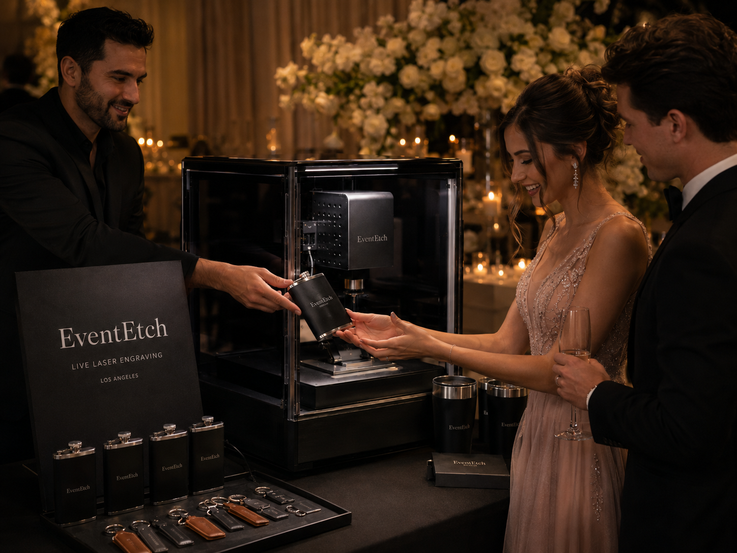 Guests filming the EventEtch engraving moment at a formal event