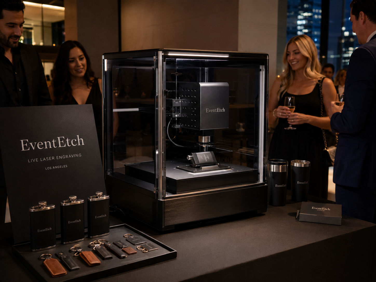 Live engraving machine personalizing an item in real time during an event